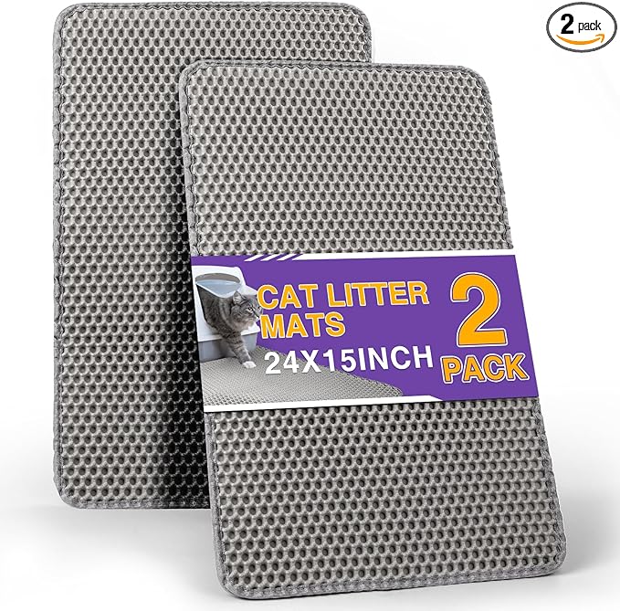 Cat Litter Mat Double Layer Waterproof Urine Proof Trapping Mat 2 Pack (Gray, 24x15 Inch)-Mewly Pet