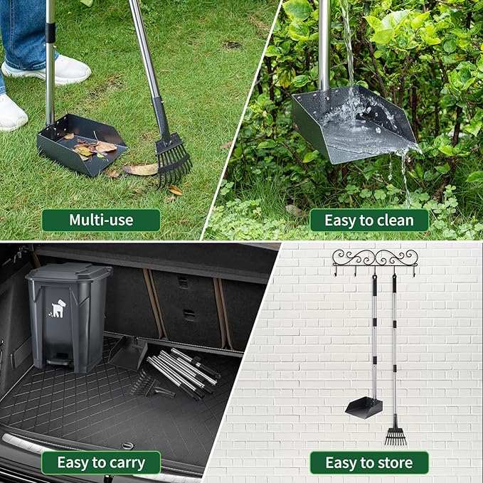 Dog Pooper Scooper, Dog Poop Trash Can Set with Removable Inner Bucket, Long Handle Rake, 150 Waste Bags, Easy Pick Up Poop Scooper, 20L Dog Poop Trash Bin for Small/Large Dog Families-Mewly Pet