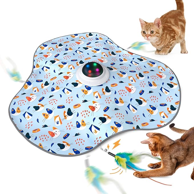 Interactive Cat Toys Rechargeable: Interactive Cats Toy with Chime - Automatic Cat Toys for Indoor Cats, Hide and Seek Toy with Motion, Moving Feather, USB,Blue-Mewly Pet