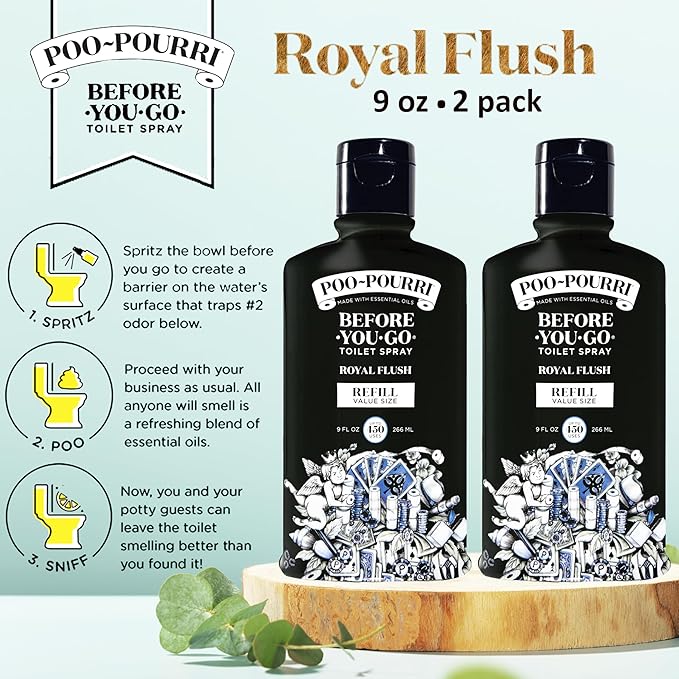 Poo-Pourri Before-You-Go Toilet Spray, Royal Flush, Refill Bottle 9 Fl Oz 2 Pack- eucalyptus and Spearmint