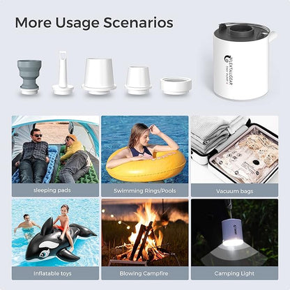 FLEXTAILGEAR Tiny Pump X Portable Air Pump+ Camping Light Ultra-Mini Air Pump with 1300mAh Battery USB Rechargeable for Sleeping Pads Pool Floats Air Bed Air Mattress Swimming Ring