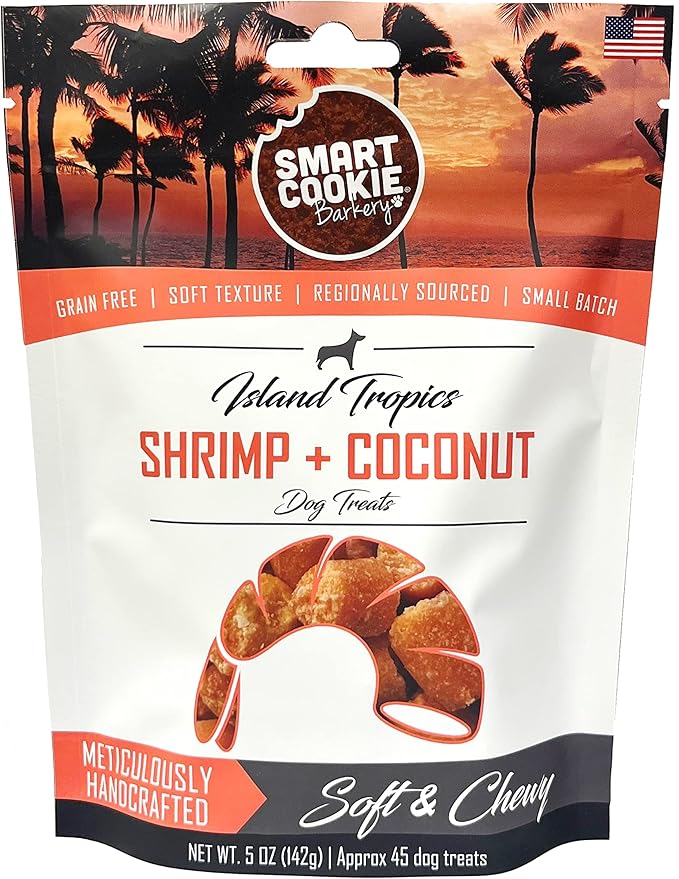 Smart Cookie All Natural Soft Dog Treats - Shrimp & Coconut - Healthy Dog Treats for Allergies, Sensitive Stomachs - Chewy, Grain Free, Human-Grade, Made in The USA - 5oz Bag, 1 Pack-Mewly Pet