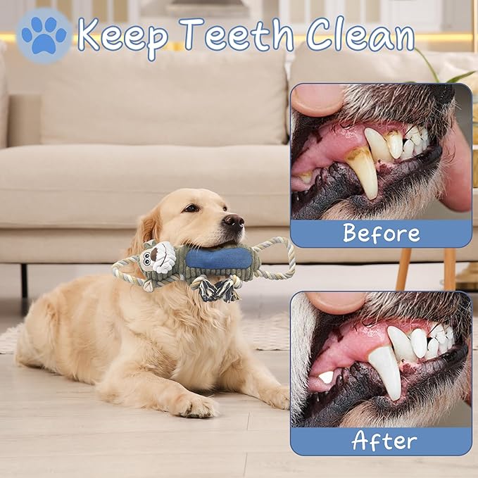 Funny Plush Dog Chew Toys, Squeaky Dog Toys, Interactive Tug of War Puppy Toys, Stuffed Dog Toys for Small, Medium and Large Dogs - Monkey-Mewly Pet