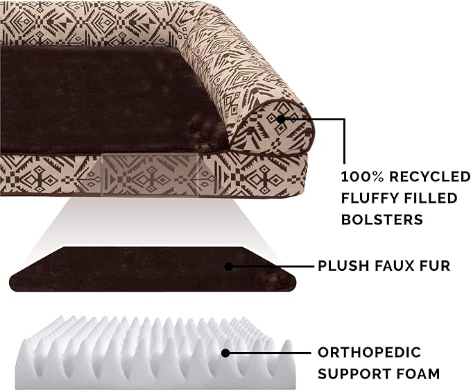 FurHaven Soft, Orthopedic Foam Sofa Dog Bed with Washable & Removable Cover - Plush/Woven - Desert Brown, Dogs Up to 35 lbs - Medium-Mewly Pet