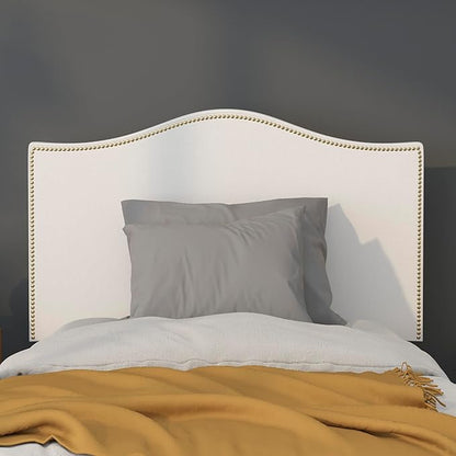 Flash Furniture Lexington Upholstered Twin Size Headboard with Accent Nail Trim in White Fabric