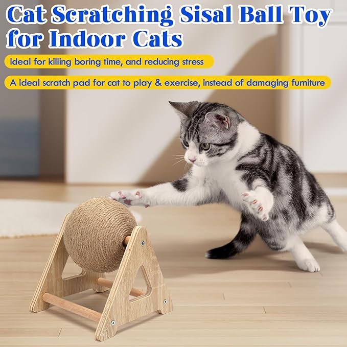 Outamateur Cat Scratching Ball Toy, Sisal Scratching Ball with Stable Stand, Interactive Cat Exercise Toy for Interactive Play and Exercise-Mewly Pet
