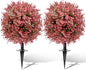 2 Pack 23” Artificial Topiary Bushes for Outdoors Fall Decorations with 7.8” Spike, Red Boxwood Ball Fake Shrubs UV Resistant Faux Plants for Indoor Outdoor Garden Entryway Front Porch Decor