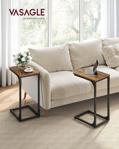 VASAGLE C-Shaped End Table Set of 2, Small Side Table for Couch, Sofa Table with Metal Frame for Living Room, Bedroom, Bedside, Rustic Brown and Black