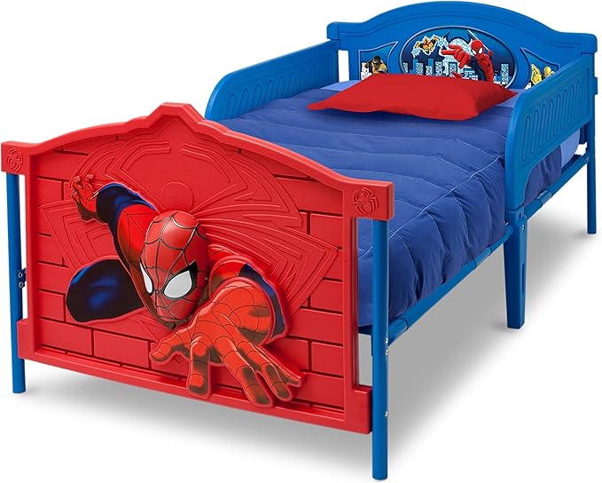 Delta Children Plastic 3D-Footboard Twin Bed, Marvel Spider-Man Snooze 6 inch Memory Foam Twin Mattress (Bundle)