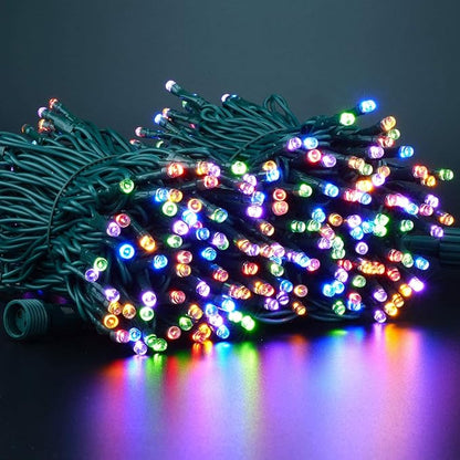 YULETIME 100 ft 300 Count Multicolor LED String Lights with 8 Models Adapter, Green Wire Wide Angle 5mm Christmas Lights (Multicolor - Green Wire)