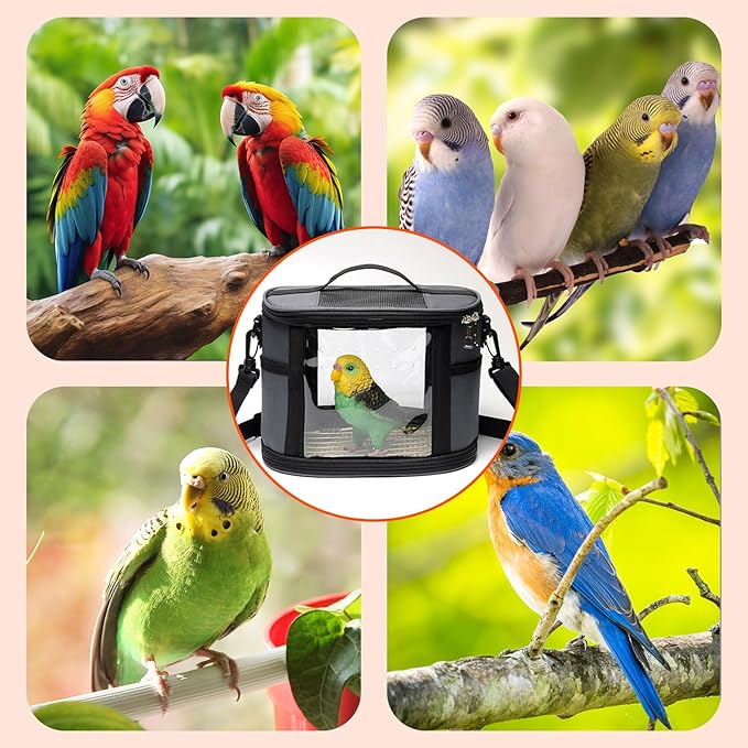 Bird Travel Carrierm, Small Bird Travel Backpack Carrier Cage with Tray and Breathable Clear Window, for Parakeet Cockatiel Budgies, for Camping Hiking (Small-White)-Mewly Pet