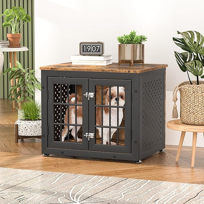 26" Heavy Duty Dog Crate Furniture for Small Dogs, Metal Kennel for High Anxiety Dogs, Chew Proof Pet Cage Indoor, Decorative Dog Kennel End Table-Mewly Pet