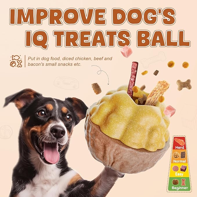 Dog Frozen Treats Toy, Cognitive Dogs Brain Stimulation Toys for Aggressive Chewers, Interactive Dispensing Toy Enrichment Keep Them Busy No-Boredom, Tough Nylon&Coffe Wood Fillable Puzzle Dog Feeder-Mewly Pet