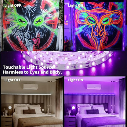 Upgraded 33ft/10M LED Black Light Strip Set with Remote, 600 LEDs, 12V Self-Adhesive Dimmable Black Light Fixture, for Dance Parties, SMD2835 LED Lamp Beads, Non-Waterproof
