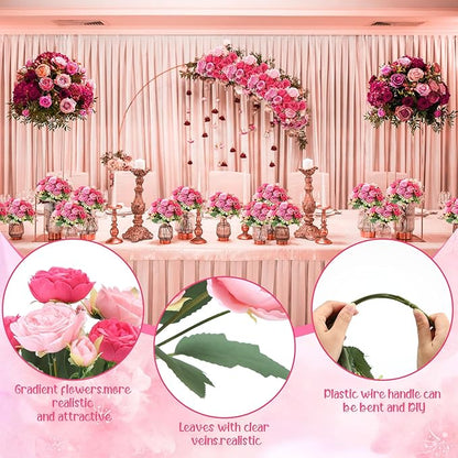Geosar 8 Bundles Artificial Peonies Flowers Fake Silk Peony Bouquet Faux Peonies Flowers Bulk for Decoration Vase Floral Arrangements Wedding Party Table (Rose Pink,Light Pink)