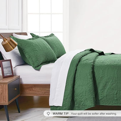 Love's cabin Quilts for Queen Bed Olive Green Bedspreads - Soft Bed Summer Lightweight Bedspread Comforter - Modern Style Coin Pattern Coverlet for All Season - 3 Pieces (1 Quilt, 2 Pillow Shams)