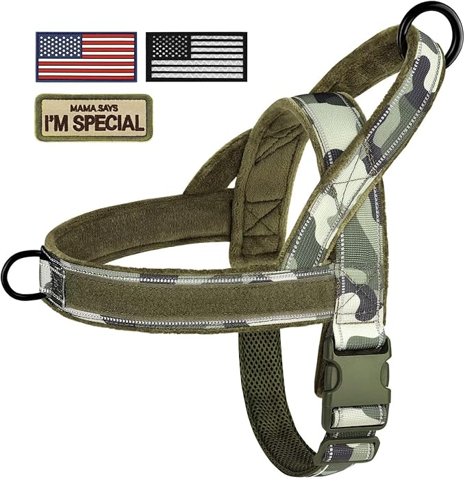 Forestpaw No Pull Dog Harness - Soft Flannel Padded Tactical Dog Vest Harness with Quick Release Buckle, Adjustable Reflective Pet Harness for Small Medium Dogs Walking Training,Green Camouflage S-Mewly Pet