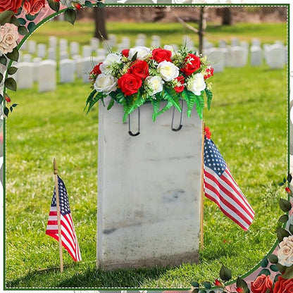 Christmas Cemetery Decorations for Grave Headstone Flower Saddle Artificial Flower Saddles Red Poinsettia Outdoor Memorial Headstone Realistic Bouquet(Fresh Color,Butterfly Style)