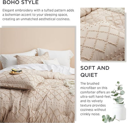 Bedsure King Comforter Set - Warm Tan Comforter, Boho Tufted Shabby Chic Bedding for Kids, 3 Pieces Vintage Farmhouse Bed Set for All Seasons, Fluffy Soft Bedding with 2 Pillow Shams