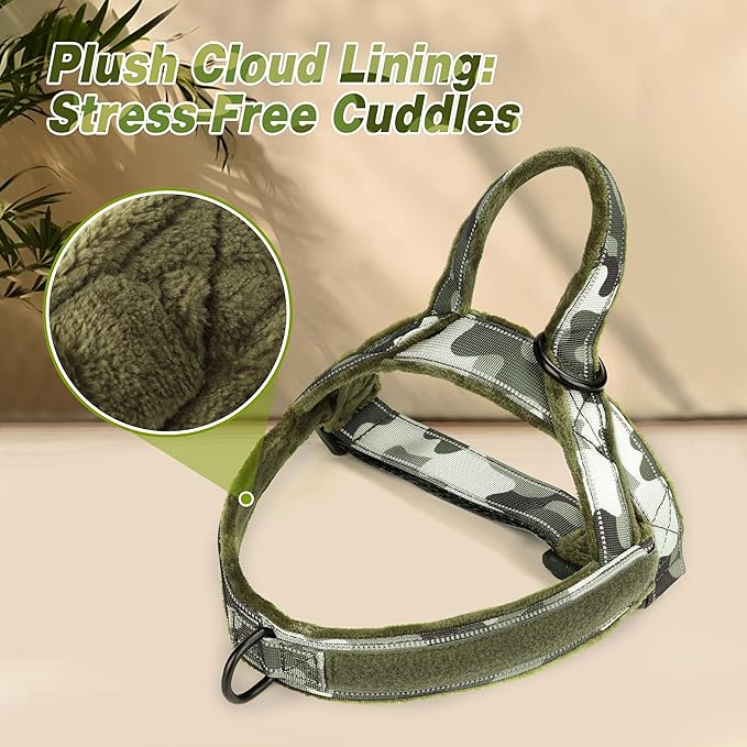 Forestpaw No Pull Dog Harness - Soft Flannel Padded Tactical Dog Vest Harness with Quick Release Buckle, Adjustable Reflective Pet Harness for Large Dogs Walking Training,Green Camouflage XL-Mewly Pet