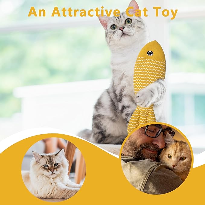 Interesting Catnip Toys Fish, 1 Pack Large Cat Toys, Soft Indoor Cat Kicker Toys, Durable and Highly Interactive Catnip Toys（Yellow Fish）-Mewly Pet
