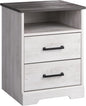 Prepac Rustic Ridge Farmhouse Bedroom Nightstand with 2 Drawers and an Open Cubby, Wooden Bedside Table for Bedroom, Office, or Living Room, 16.25in x 18.75in x 24.5in, Washed White