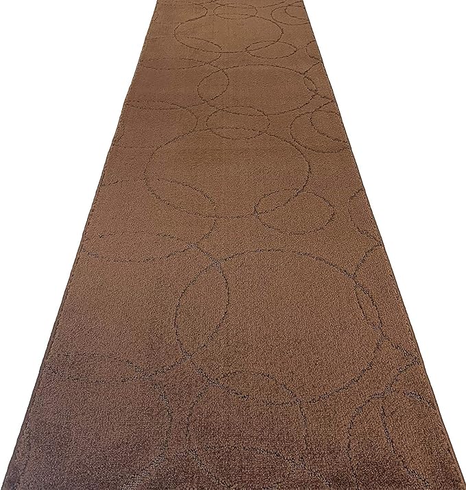 Custom Size Modern Geometric Pattern Carpet Runner Rug for Hallways, Slip Resistant Latex Rubber Backed, 31 inch Wide X Customized Length, Circles Brown, 31 inch X 5 feet