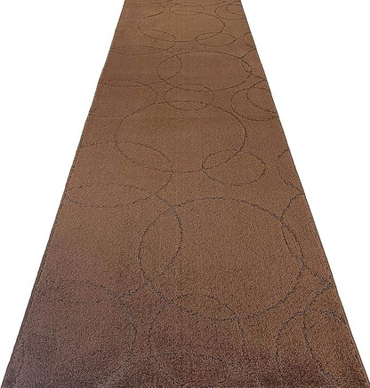 Custom Size Modern Geometric Pattern Carpet Runner Rug for Hallways, Slip Resistant Latex Rubber Backed, 31 inch Wide X Customized Length, Circles Brown, 31 inch X 5 feet