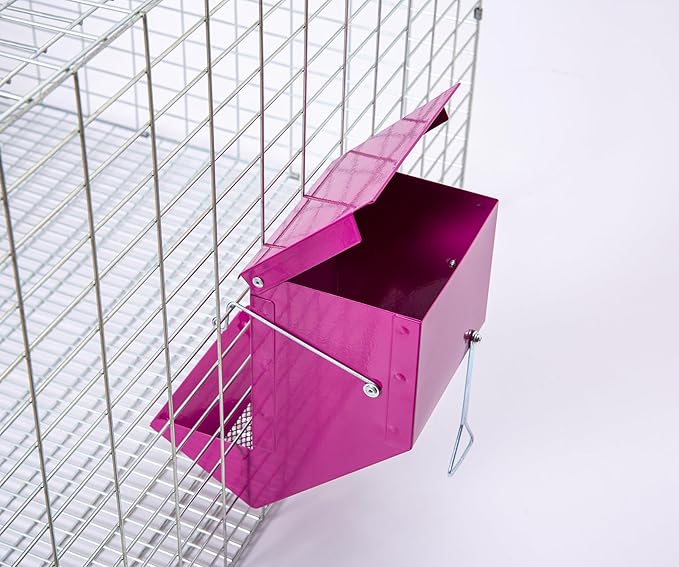 Metal Small Animal Feeder with Lid, Heavy Duty Feeder, Large Capacity Food Dispenser, Great for Rabbits, Guinea Pigs, Chinchillas and Other Small Animals. (4.6 inch, Purple)-Mewly Pet