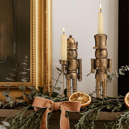 Mimorou 2 Pcs Nutcracker Candlestick Holder 10 Inch Christmas Candle Holder Vintage Nutcracker Soldier Decorations Retro Candlestick for Christmas Tabletop Centerpiece