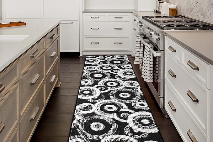 Custom Length Cut to Size Modern Farmhouse Carpet Runner Rug for Hallways, Non Slip Rubber Backed, 31 inch Wide X Customized Length, Geo Black, 31 inch X 23 feet