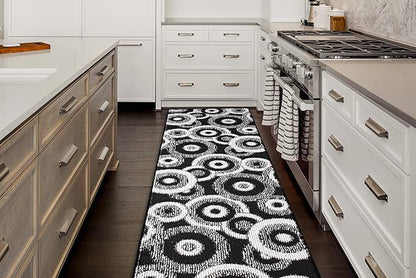 Custom Length Cut to Size Modern Farmhouse Carpet Runner Rug for Hallways, Non Slip Rubber Backed, 31 inch Wide X Customized Length, Geo Black, 31 inch X 23 feet