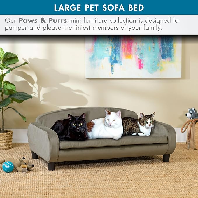Paws & Purrs Multi-Cat Sofa Bed – 41.5″ Wide Elevated Pet Couch with 3″ Foam Mattress, Removable Machine-Washable Cover – Stylish Indoor Pet Furniture for Two or More Cats and Dogs, Ash-Mewly Pet