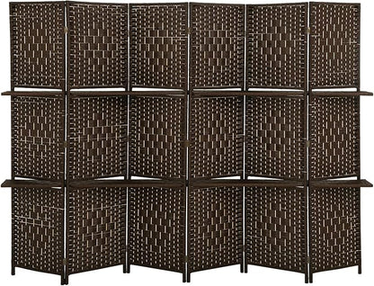 Room Divider 6 Panel Room Screen Divider Folding Portable partition Screen Wood with Removable Storage Shelves Colour Brown