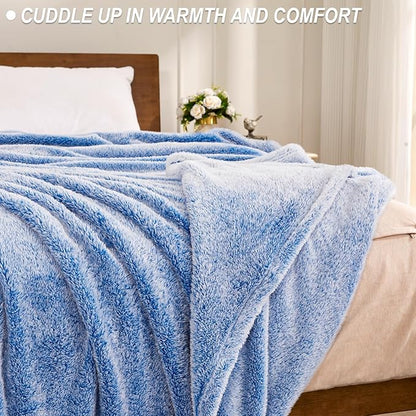 Exclusivo Mezcla Plush Fuzzy Fleece Throw Blanket Extra Large, Super Soft, Fluffy and Warm Blankets for Couch, Bed, Suitable for All Seasons (50x70 Inches, Mixed Cobalt Blue)