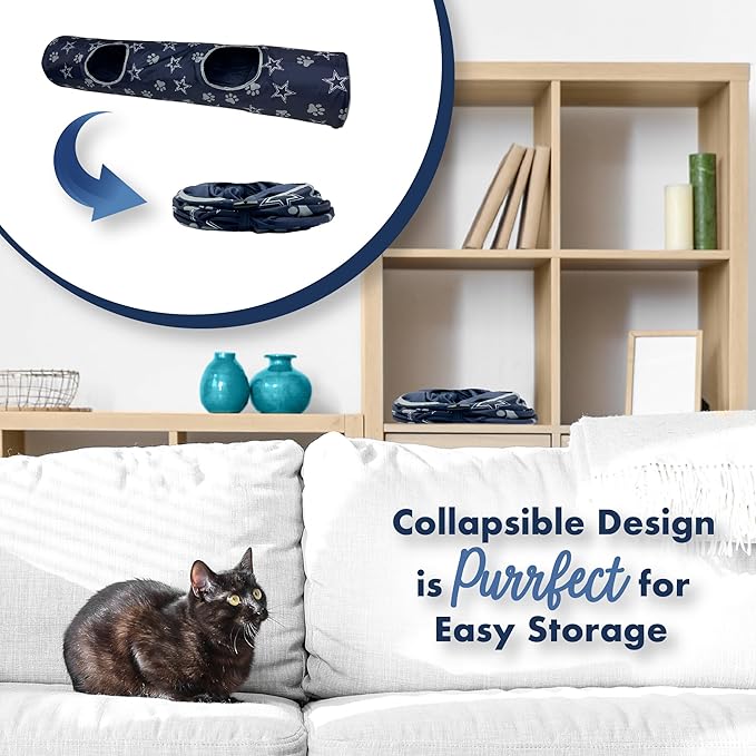 NFL Dallas Cowboys Cat Tunnel Tube Toy with Plush Football Catnip and Feathers Collapsible Tunnel for Cats to Play, Peek and Hide, Sporty & Fun Cat Tunnel Toy with Team Logo All-Over Design!-Mewly Pet