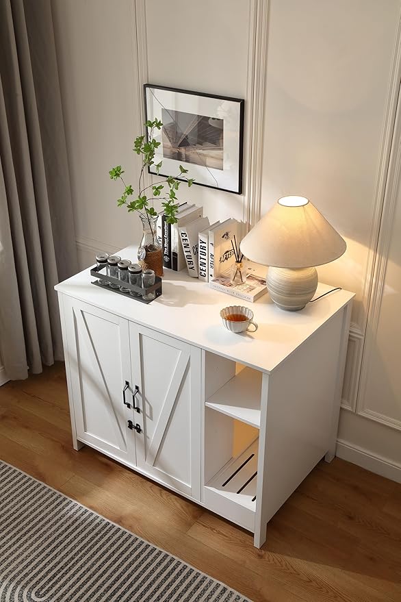 Cat Litter Robot Enclosure,for Placing Litter Robot 3/4,Power Outlet and Dog-Proof Shelf for Litter Robot Cabinet,Litter Collector for Automatic Litter Box Enclosure,Cloud White-Mewly Pet