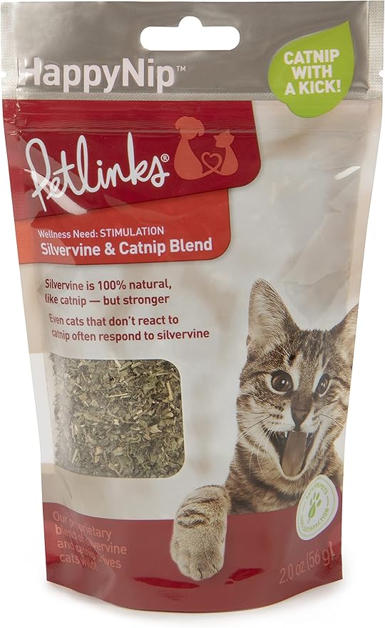 Petlinks HappyNip Catnip & Silvervine Blend for Cats & Kittens, Highly Potent Stimulant/Attractant, Great for Finicky Felines, Resealable Pouch - 2.0 oz-Mewly Pet