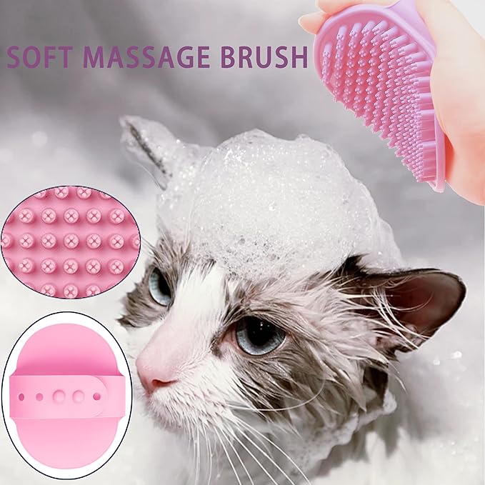 Cat Grooming Brush Kit 6 Tools - Deshedding & Dematting for Long/Short Hair, Self-Cleaning Slicker Brush with 6-in-1 Flea Comb for Cats & Kittens (Pink)-Mewly Pet
