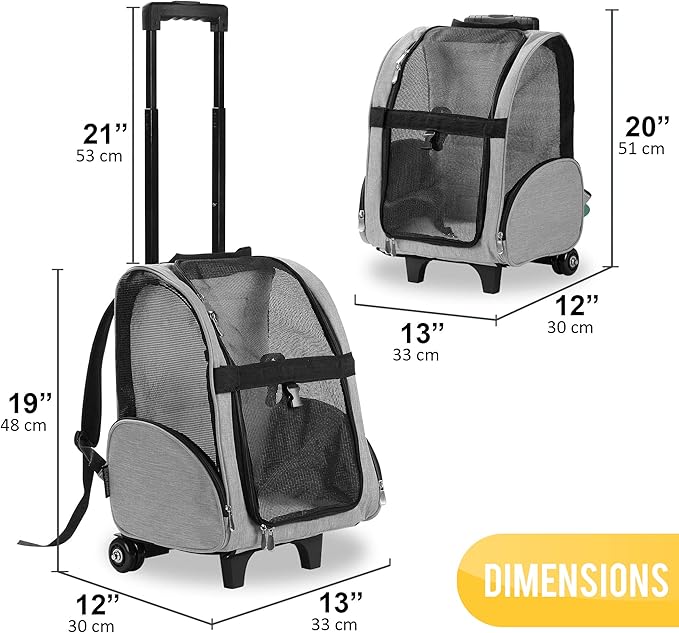 KOPEKS Deluxe Backpack Pet Travel Carrier with Double Wheels for Pets up to 10 Pounds - Black - Approved by Most Airlines-Mewly Pet