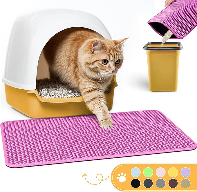 Cat Litter Mat - 23.2'' x 14.6'' Small Litter Trapping Mat, Easy to Clean Litter Box Mat, Waterproof, Urine-Proof, Non-Slip Kitty Litter Mats for Floor, Pink-Mewly Pet
