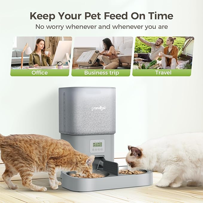 Automatic Cat Feeder for Pets, Programmable Meal Dispenser, for Timed Meals for Up to Cats & Dogs Including Dual Power Supply, and Capacity for 4 Meals Daily-Mewly Pet