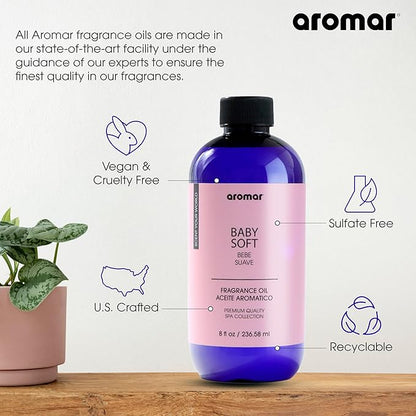 AROMAR Premium Fragrance Oil - Essential Oil for Diffusers & Home Aromatherapy - Baby Soft - 8oz