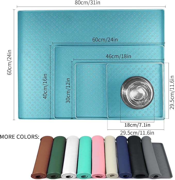 Ptlom Dog Food Mat Anti-Slip Pet Bowl Mats for Food and Water, High-Lips Pet Placemat Prevent Messy Spills to Floor, Waterproof Puppy Feeding Tray for Small, Medium Large Dogs Cats, Silicone-Mewly Pet