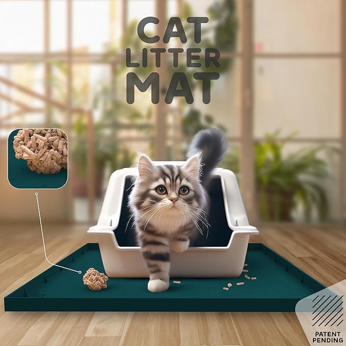 32x24x1” XL Dog Food Mat - All Purpose Under Sink Liner, Washer and Dryer Covers for The Top, Silicone Griddle Mat for Blackstone - Raised Edges Dog Mat for Food and Water Prevent Spill, Waterproof-Mewly Pet