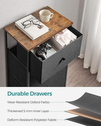 SONGMICS Dresser for Bedroom, Fabric Dresser with 4 Drawers, Metal Frame, Small Chest of Drawers, Black and Rustic Brown ULTS314B01