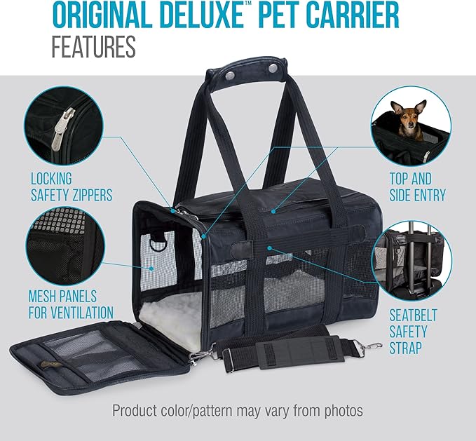 Sherpa Original Deluxe Travel Pet Carrier, Airline Approved & Guaranteed On Board - Black, Medium-Mewly Pet