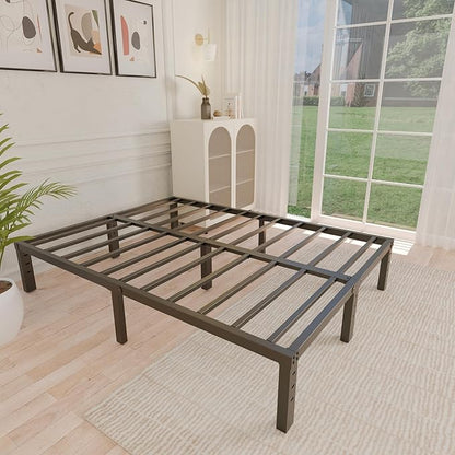 ALDRICH 12 Inch Metal King Size Bed Frame - Double Black Basic Steel Slats Platform, Easy Assembly Heavy Duty Noise Free Bedframes, No Box Spring Needed