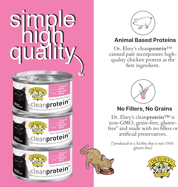 Dr. Elsey's cleanprotein Original Pork Recipe Wet Cat Food, (Pack of 24), 2.75oz Cans-Mewly Pet