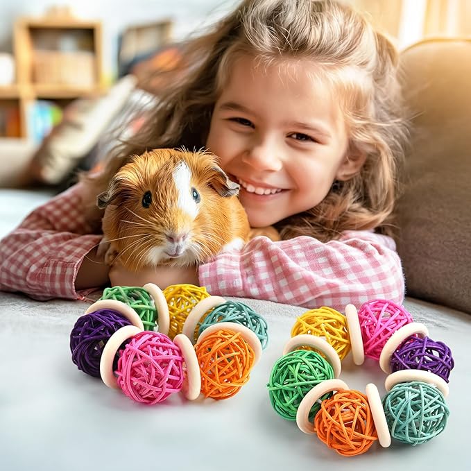 2 Pcs Natural Grass Chew Balls for Rabbits, Chinchillas, Hamsters & Mice - Safe Dental Health Toys for Teeth Grinding, Chewing & Dental Care, Small Animal Enrichment Chew Toys-Mewly Pet